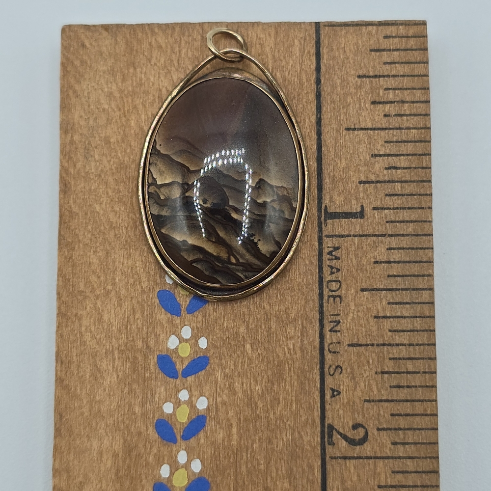 VTG Landscape Jasper Pendant Signed, "Handmade 14K GF 1988," Artisan Unknown - Picture 12 of 12